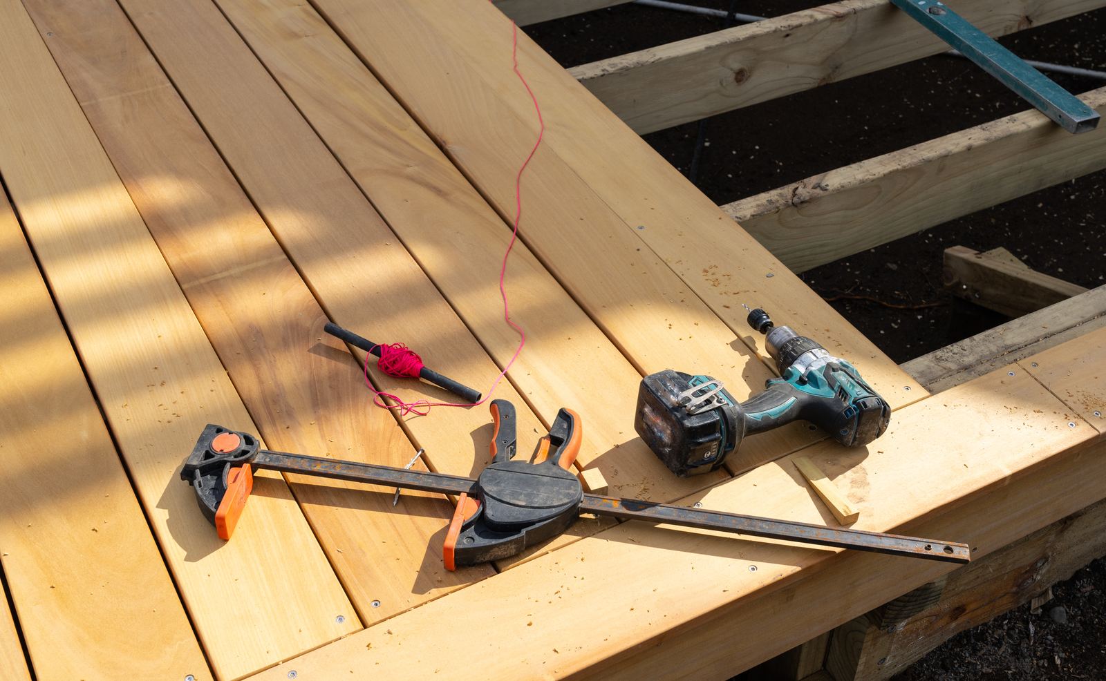 Cedar decking under construction