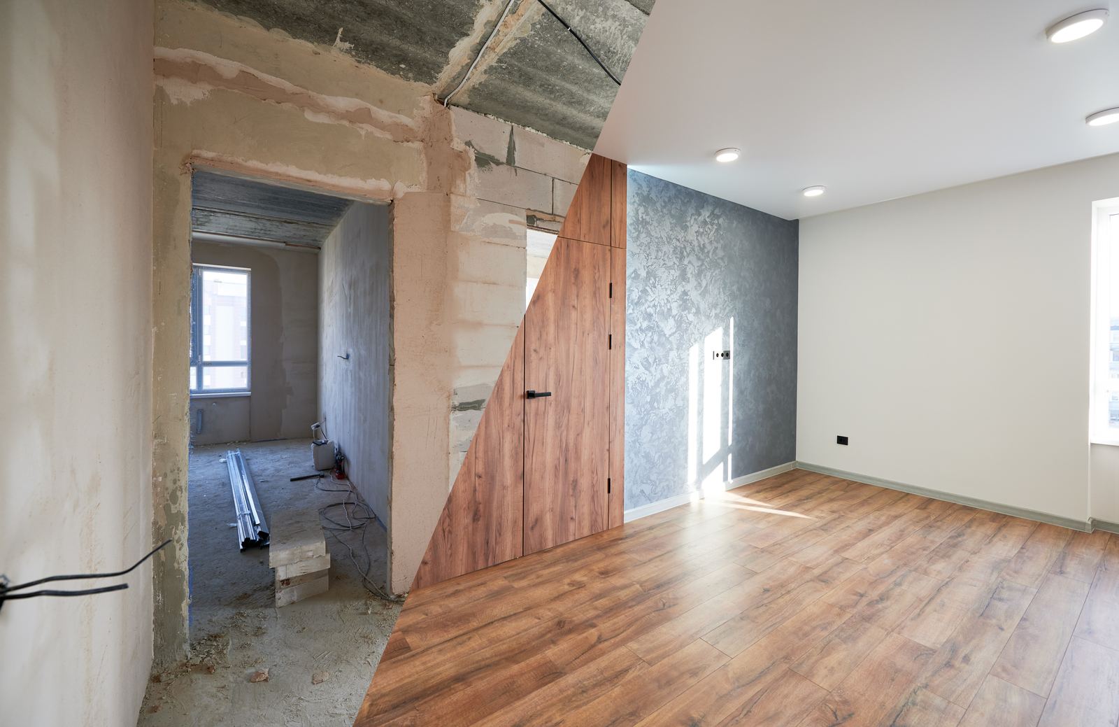 Before and after view of a remodeled room